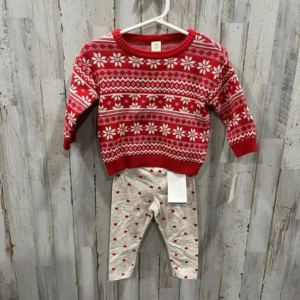 New! Tucker + Tate Holiday Christmas Red Jacquard Sweater & Pants Set 9 Months